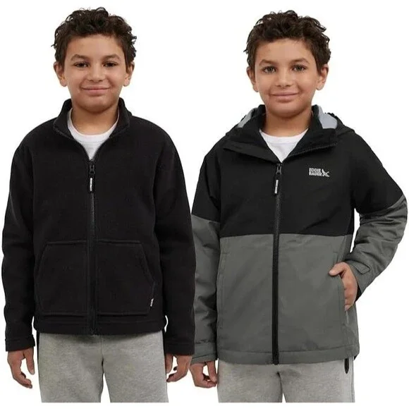 NWT Eddie Bauer Coat Boys Sz 7/8 Small Black Gray 3-in-1 Jacket Winter Kids Warm - Picture 3 of 8